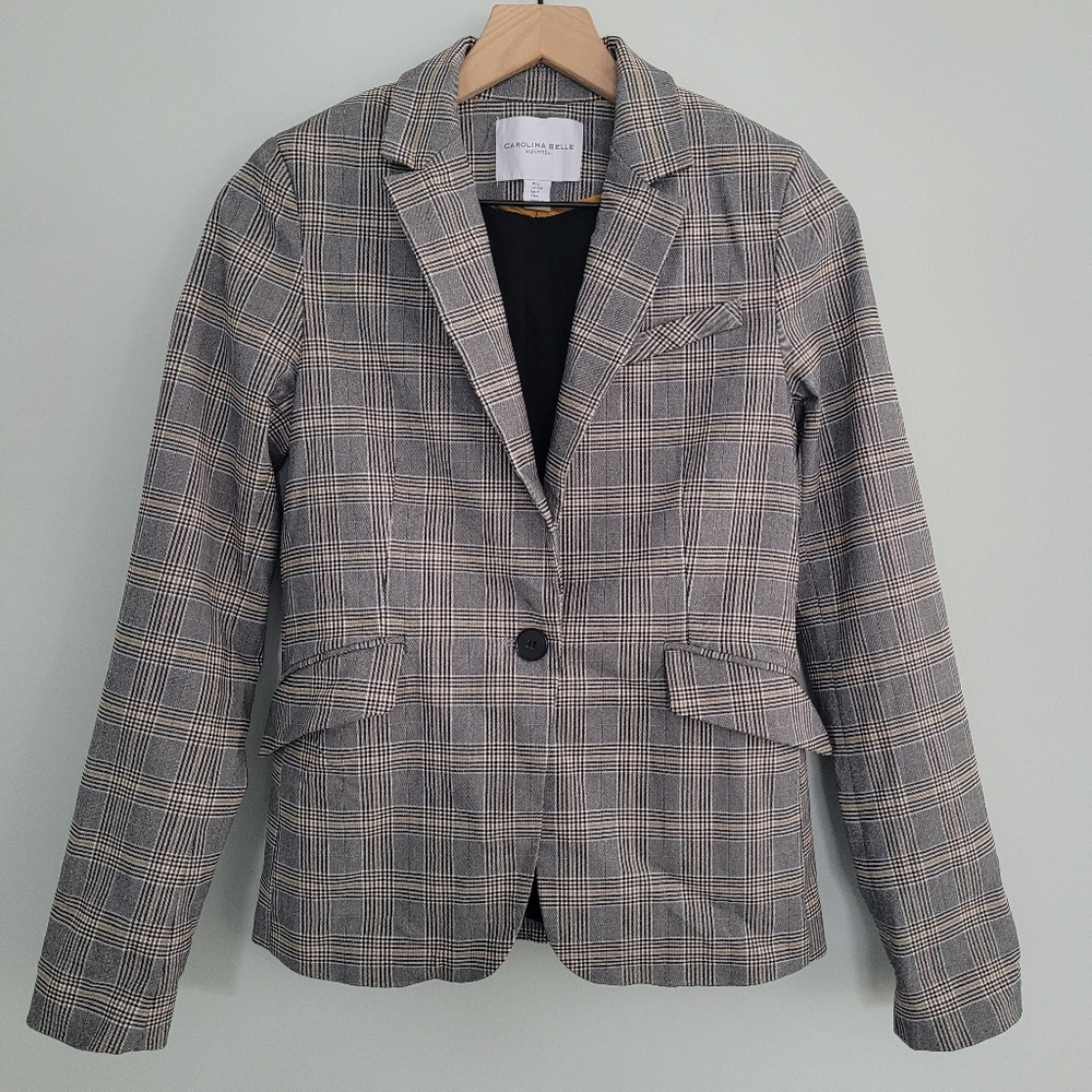 Carolina Belle Montreal Blazer Plaid Womens Small Pockets Button Lined Work
